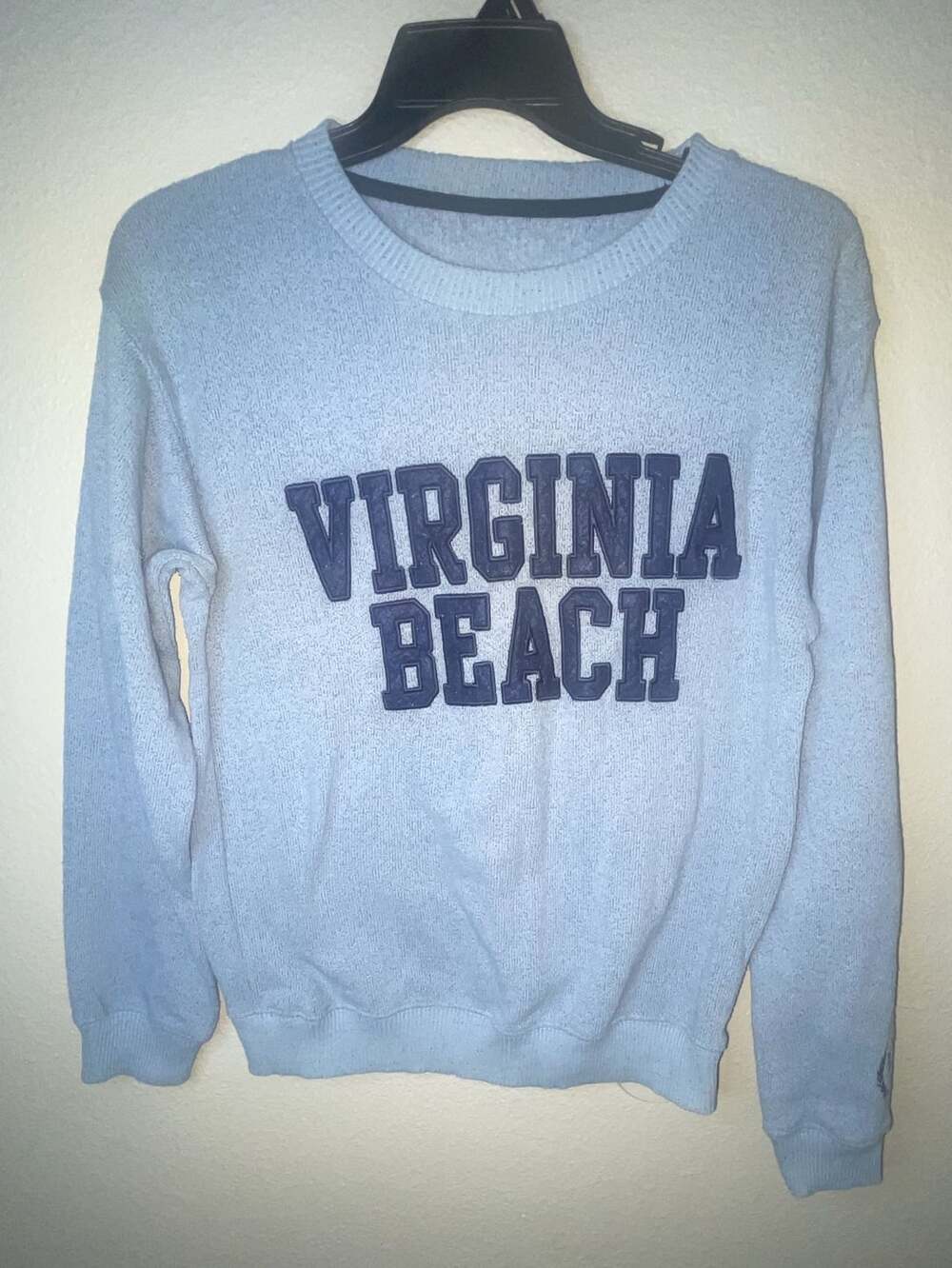 New York Popular Virginia Beach Sweatshirt Size S Light Blue Crewneck